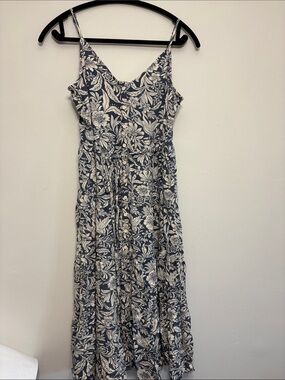 Patrons of Peace Navy and White Floral Spaghetti Strap Maxi Dress